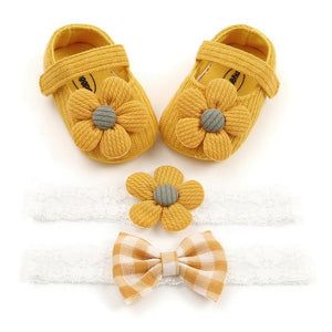 0-18M First Walkers cotton soft solid toddler shoes new born Anti-slip Sneakers bow baby shoes girls with Headwear Party Girls