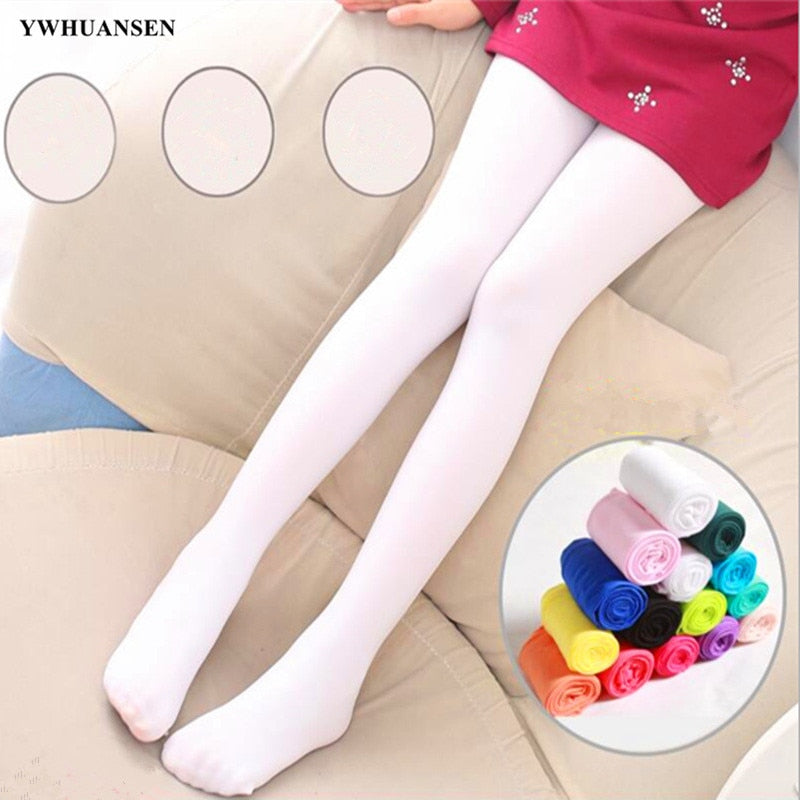YWHUANSEN Summer Spring Candy Color Kids Pantyhose Ballet Dance Tights for Girls Stocking Children Velvet Solid White Pantyhose