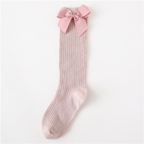 Solid Children Socks With Bows Cotton Baby Girls Socks Soft Toddlers Long Socks For Kids Princess Knee High Socks for Girls 2020