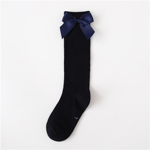 Solid Children Socks With Bows Cotton Baby Girls Socks Soft Toddlers Long Socks For Kids Princess Knee High Socks for Girls 2020