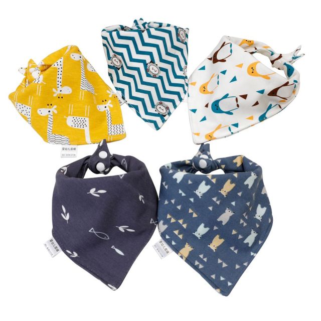 5pcs Baby Bibs Cotton Bandana Bibs Baby Feeding Infant Teething Bibs Cartoon Saliva Towel Baby Eating Accessory Baby Stuff