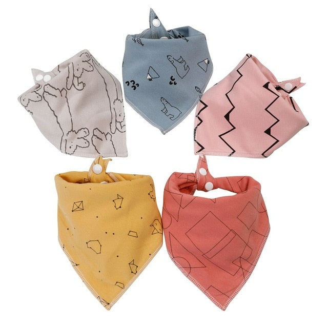 5pcs Baby Bibs Cotton Bandana Bibs Baby Feeding Infant Teething Bibs Cartoon Saliva Towel Baby Eating Accessory Baby Stuff