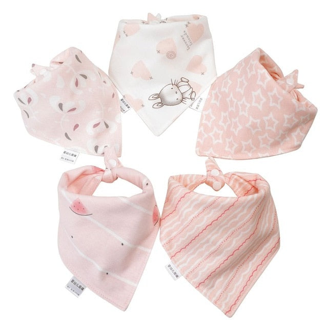 5pcs Baby Bibs Cotton Bandana Bibs Baby Feeding Infant Teething Bibs Cartoon Saliva Towel Baby Eating Accessory Baby Stuff