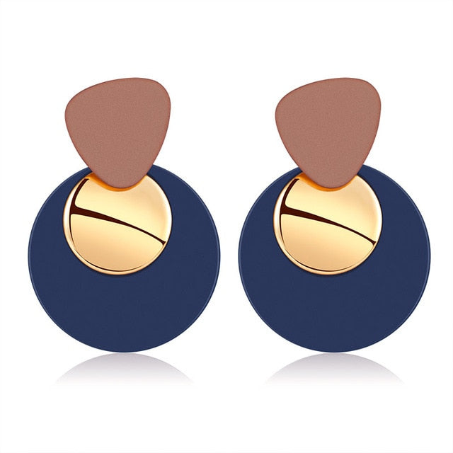 POXAM New Korean Statement Round Earrings For Women Geometric Gold Shell Fluff Dangle Drop Earrings Brincos 2020 Fashion Jewelry