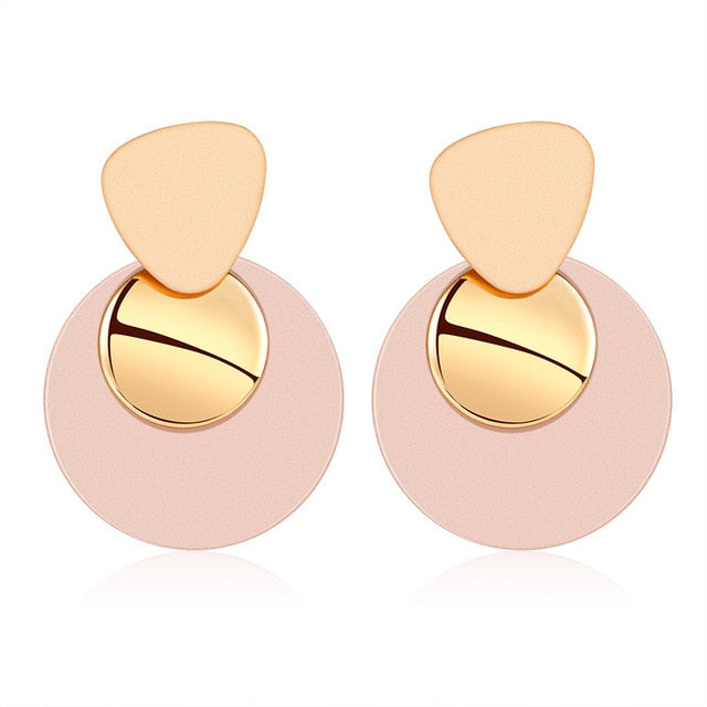 POXAM New Korean Statement Round Earrings For Women Geometric Gold Shell Fluff Dangle Drop Earrings Brincos 2020 Fashion Jewelry