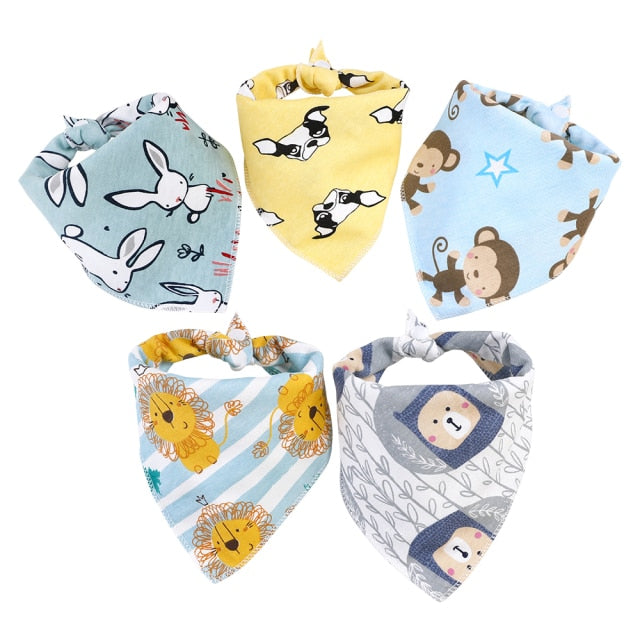 5pcs Baby Bibs Cotton Bandana Bibs Baby Feeding Infant Teething Bibs Cartoon Saliva Towel Baby Eating Accessory Baby Stuff