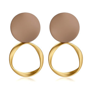 POXAM New Korean Statement Round Earrings For Women Geometric Gold Shell Fluff Dangle Drop Earrings Brincos 2020 Fashion Jewelry
