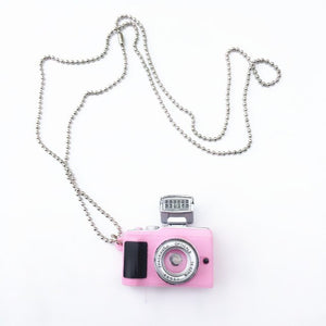 Funny shooting props luminous vocal keychain mini camera SLR TV led luminous toy keychain necklace hip hop men women
