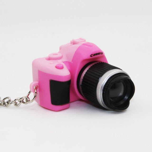 Funny shooting props luminous vocal keychain mini camera SLR TV led luminous toy keychain necklace hip hop men women