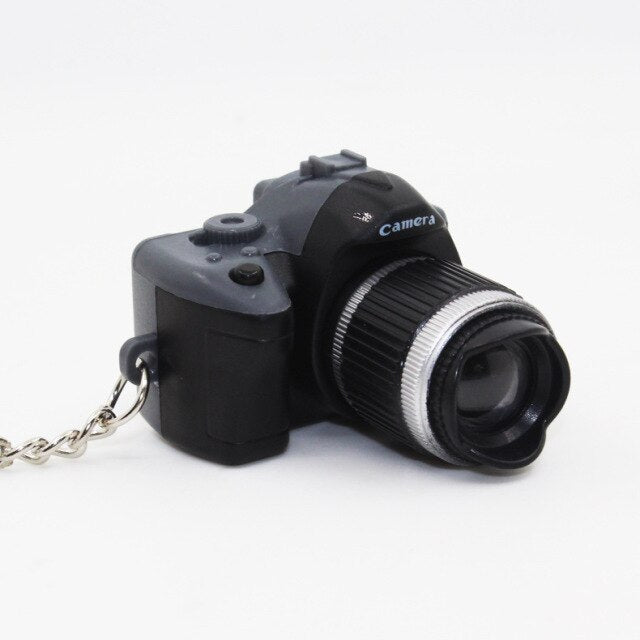 Funny shooting props luminous vocal keychain mini camera SLR TV led luminous toy keychain necklace hip hop men women