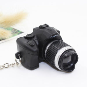 Funny shooting props luminous vocal keychain mini camera SLR TV led luminous toy keychain necklace hip hop men women