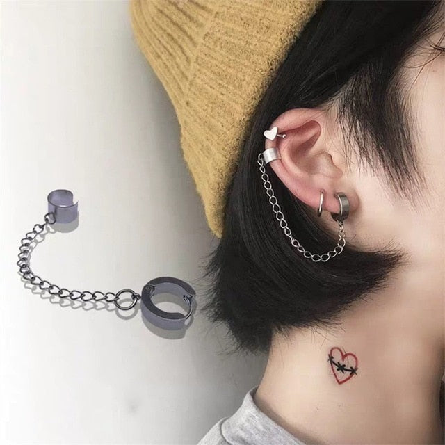 New Fashion Punk Butterfly Clip Earring for Teens Women Men Ear Cuffs Zinc Alloy Cool Jewelry Vintage Retro Chain Earings Metal