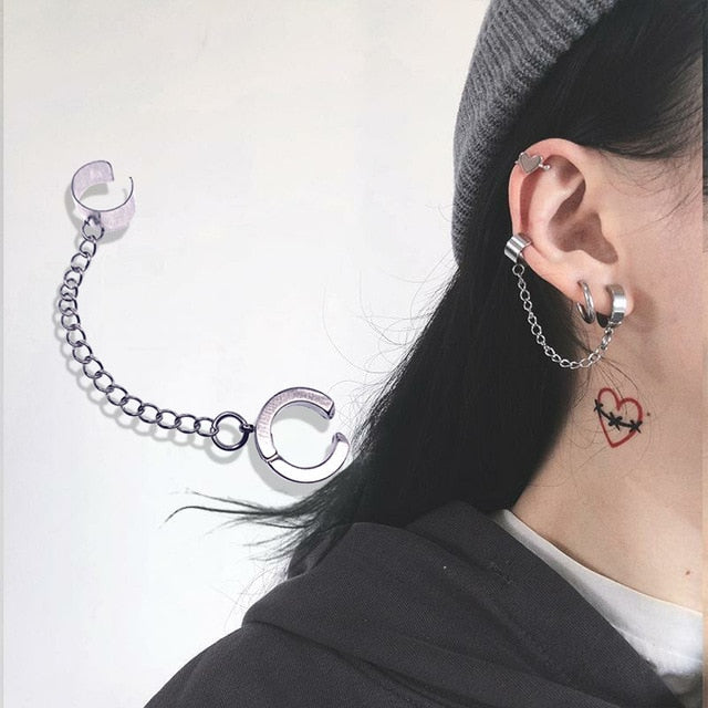 New Fashion Punk Butterfly Clip Earring for Teens Women Men Ear Cuffs Zinc Alloy Cool Jewelry Vintage Retro Chain Earings Metal