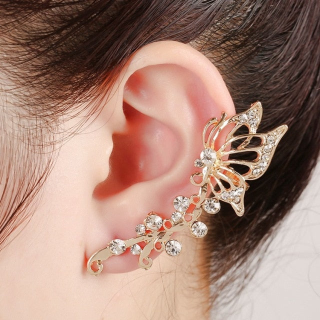 New Fashion Punk Butterfly Clip Earring for Teens Women Men Ear Cuffs Zinc Alloy Cool Jewelry Vintage Retro Chain Earings Metal