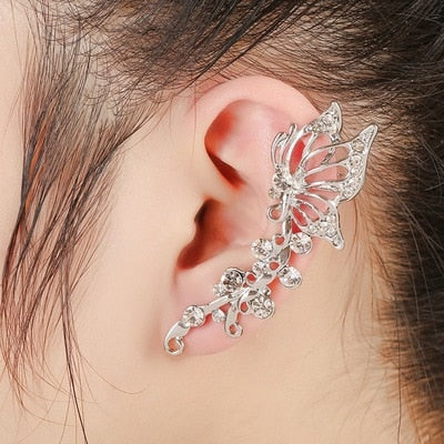 New Fashion Punk Butterfly Clip Earring for Teens Women Men Ear Cuffs Zinc Alloy Cool Jewelry Vintage Retro Chain Earings Metal