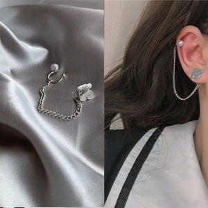 New Fashion Punk Butterfly Clip Earring for Teens Women Men Ear Cuffs Zinc Alloy Cool Jewelry Vintage Retro Chain Earings Metal