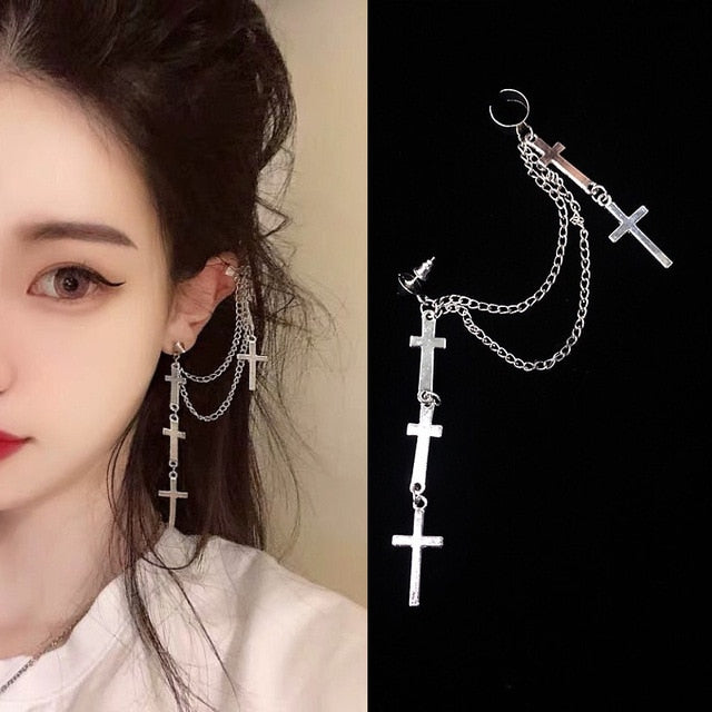 New Fashion Punk Butterfly Clip Earring for Teens Women Men Ear Cuffs Zinc Alloy Cool Jewelry Vintage Retro Chain Earings Metal