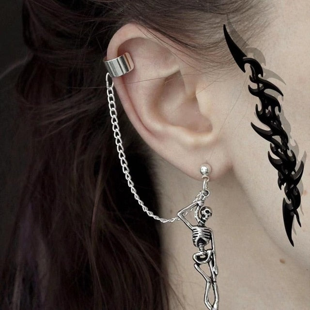 New Fashion Punk Butterfly Clip Earring for Teens Women Men Ear Cuffs Zinc Alloy Cool Jewelry Vintage Retro Chain Earings Metal