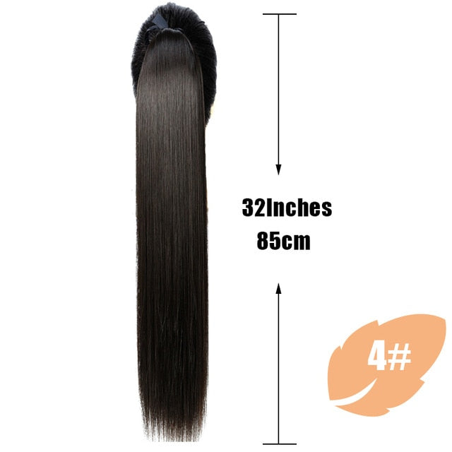 MSTN 30-Inch Synthetic Hair Fiber Heat-Resistant Straight Hair With Ponytail Fake Hair Chip-in Hair Extensions Pony Tail Wig