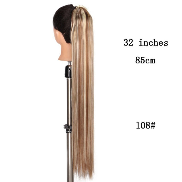 MSTN 30-Inch Synthetic Hair Fiber Heat-Resistant Straight Hair With Ponytail Fake Hair Chip-in Hair Extensions Pony Tail Wig