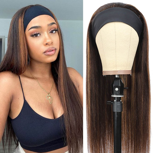 Headband Wig Human Hair Straight Brazilian No Glue Ombre Headband Human Hair Wig For Black Women Remy 150% Highlight Wig Vrvogue