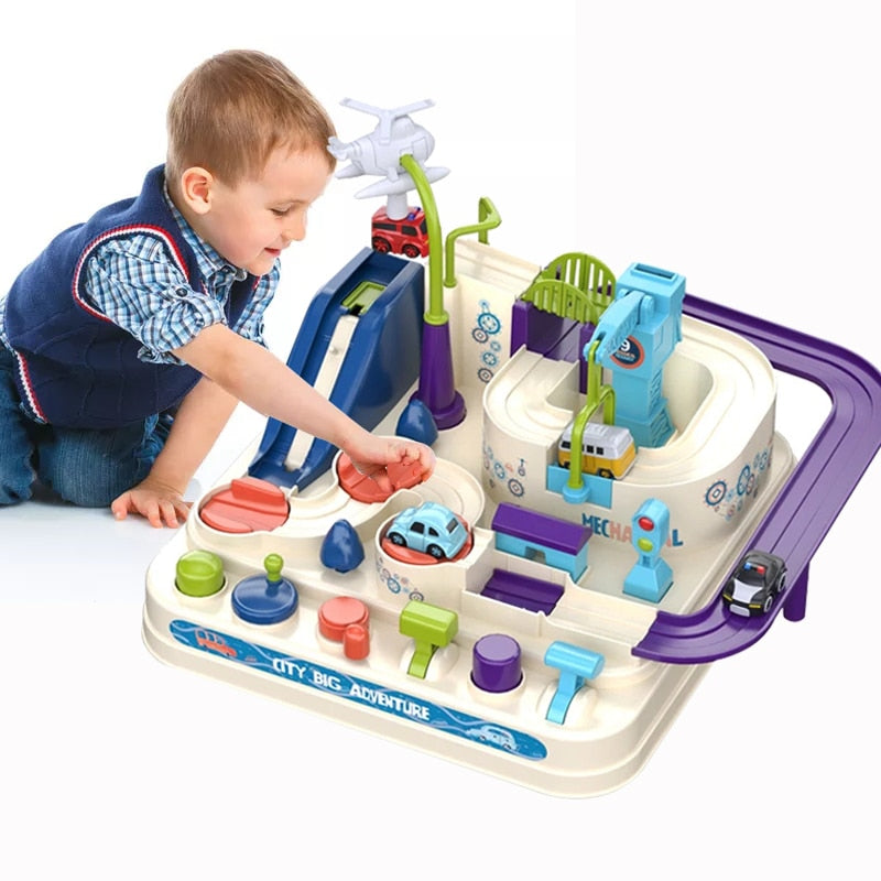 27cm Cartoon Racing Rail Car Track Car Adventure Game Mechanical Interactive Train Model Racing Educational Toys for Children