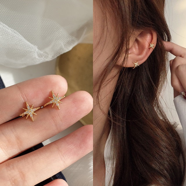 2pcs Fashion Gold Simple Cross Clip Earrings For Women Girls Cute Pearl Cubic Zirconia Ear Cuff Clip Without Piercing Jewerly