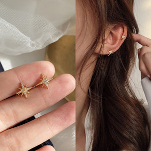 2pcs Fashion Gold Simple Cross Clip Earrings For Women Girls Cute Pearl Cubic Zirconia Ear Cuff Clip Without Piercing Jewerly