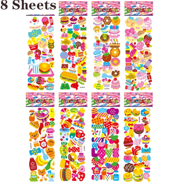 3D Stickers for Kids Toddlers 20/8 Different Sheets 3D Puffy Bulk Sticker Cartoon Education Classic Toy Children Boys Girl Gifts