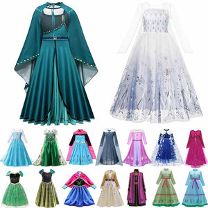 Muababy Elsa 1&2 Princess Dresses for Girls Fever Green Floral Maxi Dress Winter Robe Queen Anna Coronation Gown Elsa Party Wear