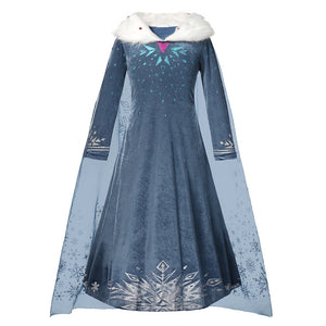 Muababy Elsa 1&2 Princess Dresses for Girls Fever Green Floral Maxi Dress Winter Robe Queen Anna Coronation Gown Elsa Party Wear