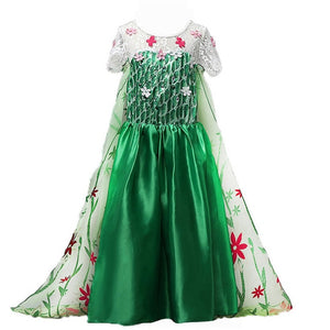 Muababy Elsa 1&2 Princess Dresses for Girls Fever Green Floral Maxi Dress Winter Robe Queen Anna Coronation Gown Elsa Party Wear