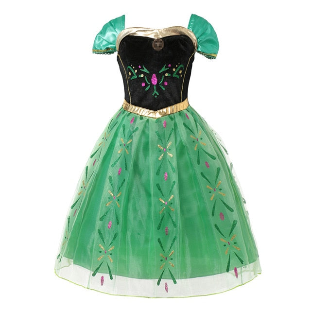 Muababy Elsa 1&2 Princess Dresses for Girls Fever Green Floral Maxi Dress Winter Robe Queen Anna Coronation Gown Elsa Party Wear