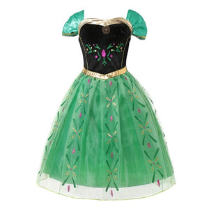 Muababy Elsa 1&2 Princess Dresses for Girls Fever Green Floral Maxi Dress Winter Robe Queen Anna Coronation Gown Elsa Party Wear