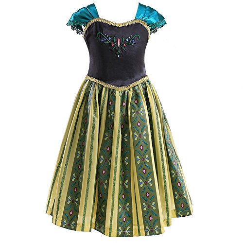 Muababy Elsa 1&2 Princess Dresses for Girls Fever Green Floral Maxi Dress Winter Robe Queen Anna Coronation Gown Elsa Party Wear
