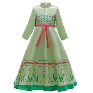 Muababy Elsa 1&2 Princess Dresses for Girls Fever Green Floral Maxi Dress Winter Robe Queen Anna Coronation Gown Elsa Party Wear