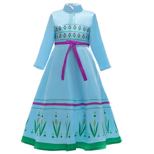 Muababy Elsa 1&2 Princess Dresses for Girls Fever Green Floral Maxi Dress Winter Robe Queen Anna Coronation Gown Elsa Party Wear