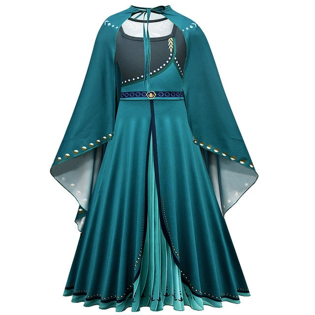 Muababy Elsa 1&2 Princess Dresses for Girls Fever Green Floral Maxi Dress Winter Robe Queen Anna Coronation Gown Elsa Party Wear