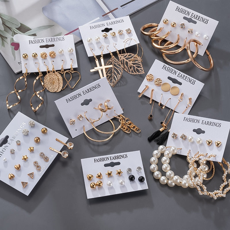Women's Earrings Korean Stud Earrings for Women Vintage Pearl Butterfly Gold Cross Earring Set 2021 Trend Earings Femauu Jewelry