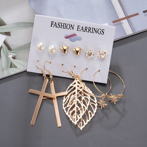 Women's Earrings Korean Stud Earrings for Women Vintage Pearl Butterfly Gold Cross Earring Set 2021 Trend Earings Femauu Jewelry