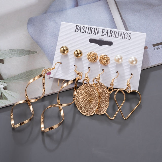 Women's Earrings Korean Stud Earrings for Women Vintage Pearl Butterfly Gold Cross Earring Set 2021 Trend Earings Femauu Jewelry