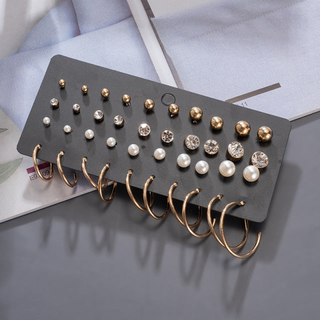 Women's Earrings Korean Stud Earrings for Women Vintage Pearl Butterfly Gold Cross Earring Set 2021 Trend Earings Femauu Jewelry