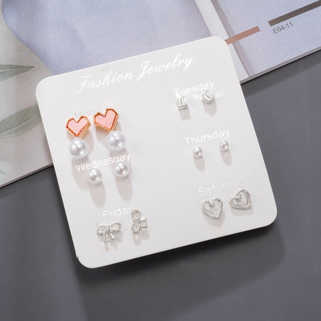 Women's Earrings Korean Stud Earrings for Women Vintage Pearl Butterfly Gold Cross Earring Set 2021 Trend Earings Femauu Jewelry