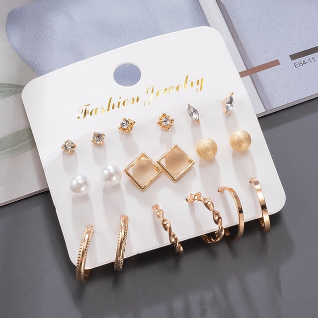 Women's Earrings Korean Stud Earrings for Women Vintage Pearl Butterfly Gold Cross Earring Set 2021 Trend Earings Femauu Jewelry