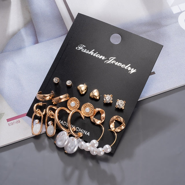 Women's Earrings Korean Stud Earrings for Women Vintage Pearl Butterfly Gold Cross Earring Set 2021 Trend Earings Femauu Jewelry