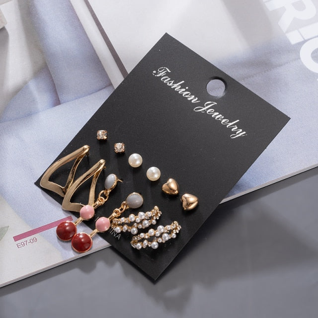 Women's Earrings Korean Stud Earrings for Women Vintage Pearl Butterfly Gold Cross Earring Set 2021 Trend Earings Femauu Jewelry