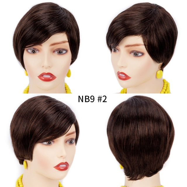Pixie Cut Human Hair Wig Short Bob Straight Full Machine Made Ombre Blonde Burgundy Wigs Cheap Human Hair Wigs For Black Women