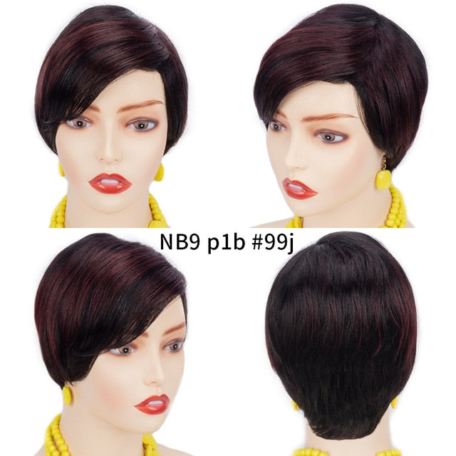 Pixie Cut Human Hair Wig Short Bob Straight Full Machine Made Ombre Blonde Burgundy Wigs Cheap Human Hair Wigs For Black Women