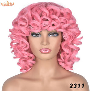 Short Hair Afro Kinky Curly Wigs With Bangs For Black Women Synthetic African Ombre Glueless Cosplay Wigs High Temperature