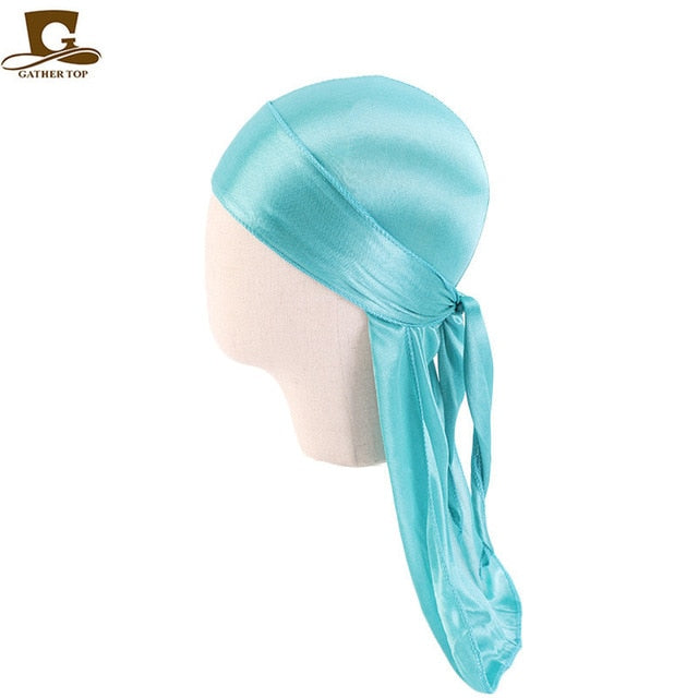 Men's Silky Durags Bandanas Turban hat Wigs Doo Men Satin Durag Biker Headwear Headband Hair Accessories Extra Long Tail Du-Rag